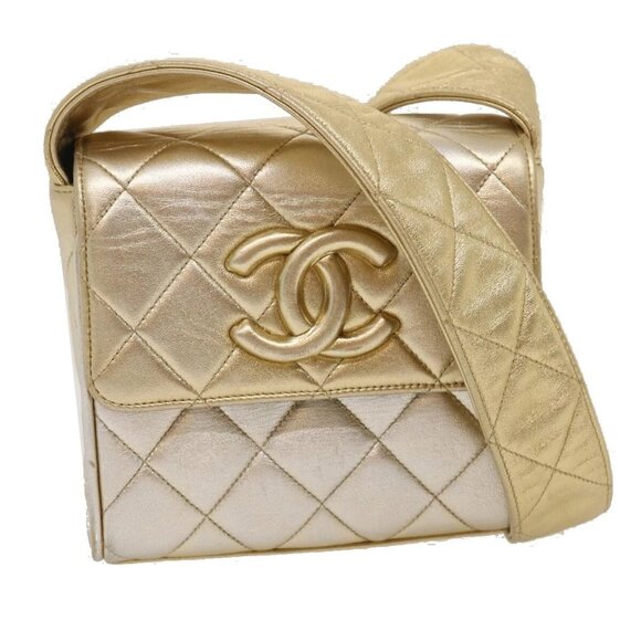 CHANEL Matelasse Shoulder Bag Lamb Skin Gold - Picture 1 of 16